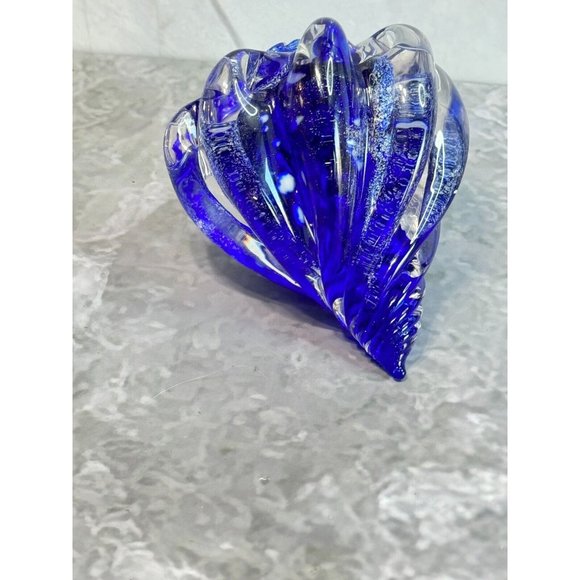Cobalt Blue Shimmering Silver Art Glass Shell Figure Paper Weight Thames Glass - Picture 4 of 12